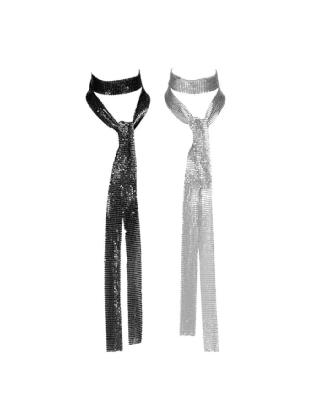 Sequin Scarf Punk Metal Neck Tie Shiny Long Skinny Scarf for Dress